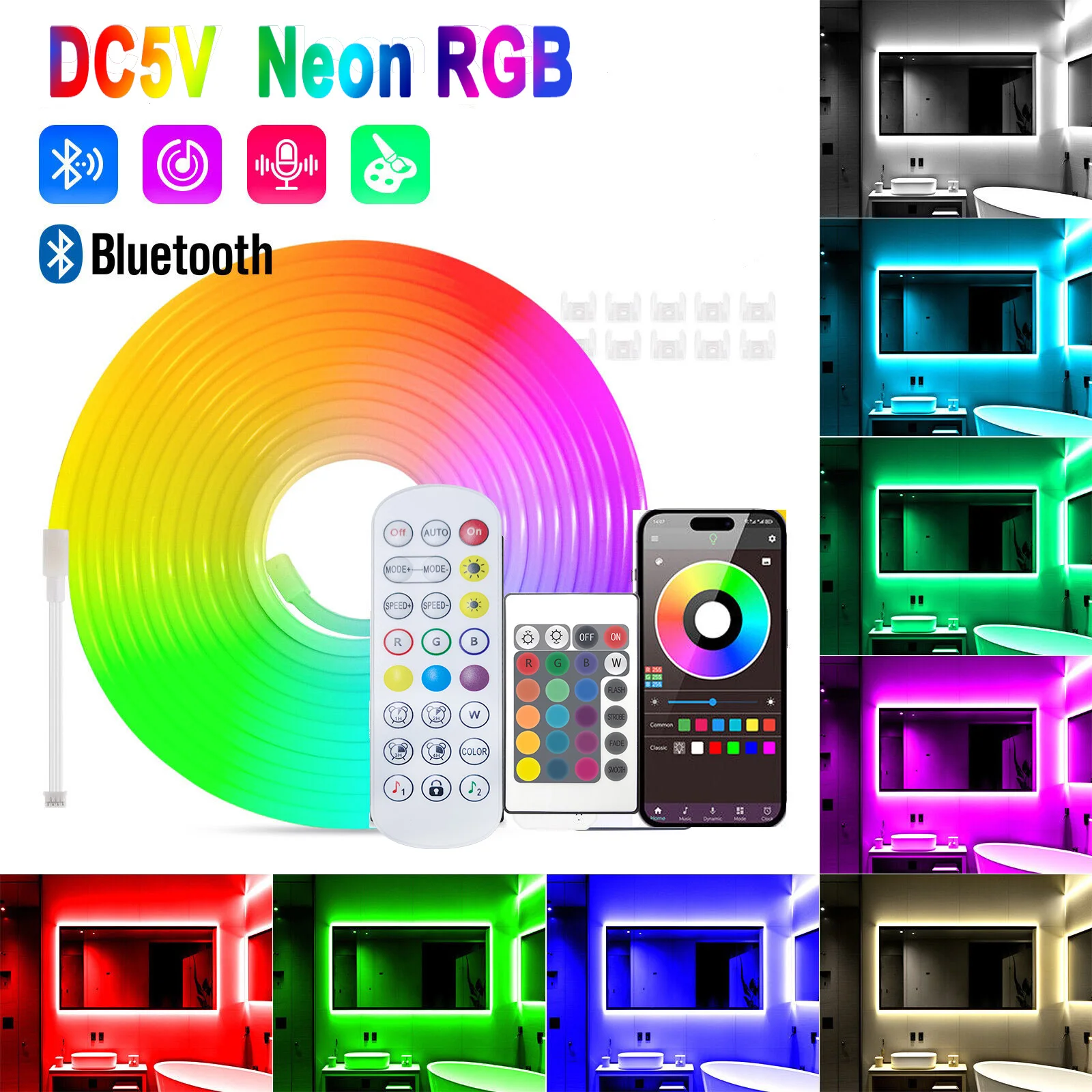 1/2/3/5 متر RGB النيون LED قطاع IP65 مقاوم للماء لتقوم بها بنفسك USB النيون قطاع تويا App التحكم عن بعد شريط مرن للإضاءة ديكوريّة المنزل