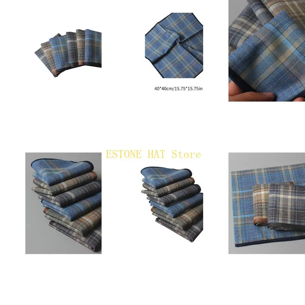 

49MF Portable 40x40cm Lattice Pattern Handkerchief for Male Gentleman Polyester Handkerchief Printed Groom Handkerchief
