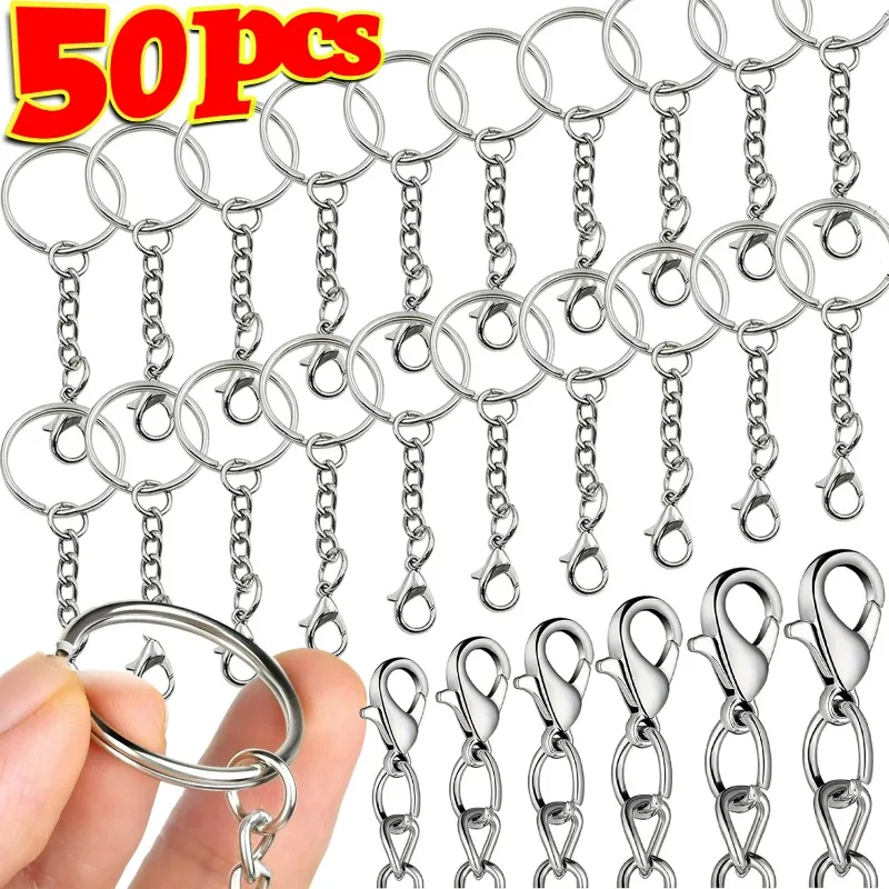 10/50Pcs Metal Lobster Clasp Keyrings for Jewelry Making Findings DIY Opening Pins Split Keyring Blank Key Chain Accessories