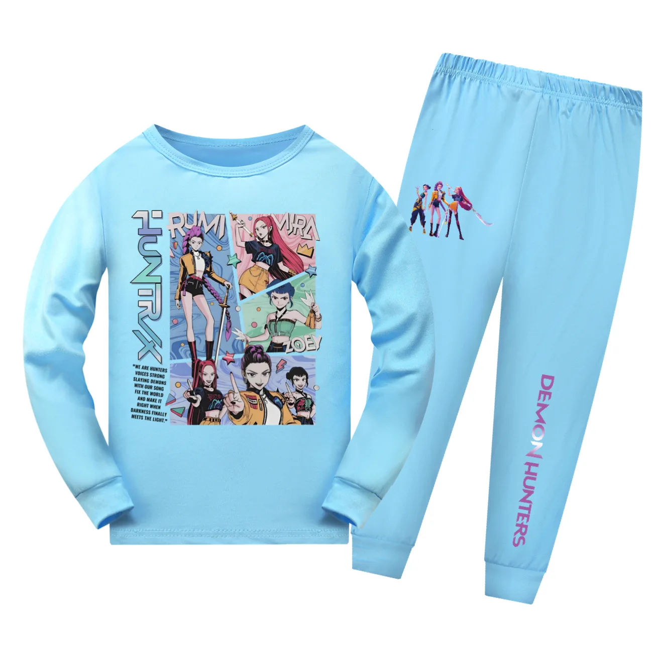 KPop شيطان الصيادين Huntrix بيجامات الاطفال بيجامة مجموعات طفل الفتيان ملابس خاصة يومية طفل الفتيات طويلة الأكمام تي شيرت + السراويل 2 قطعة مجموعة