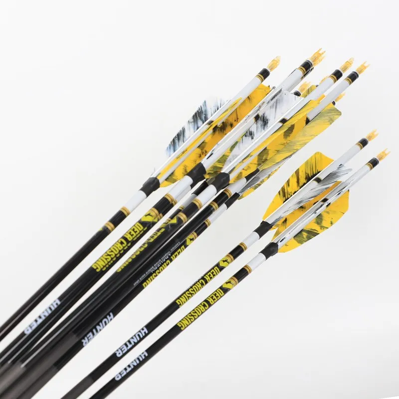 Pure Carbon Arrow for Recurve Compound Bow, Hunting Shooting, ID 6.2 Spine, 350 400 500 600 700 800, 6-12 Pcs