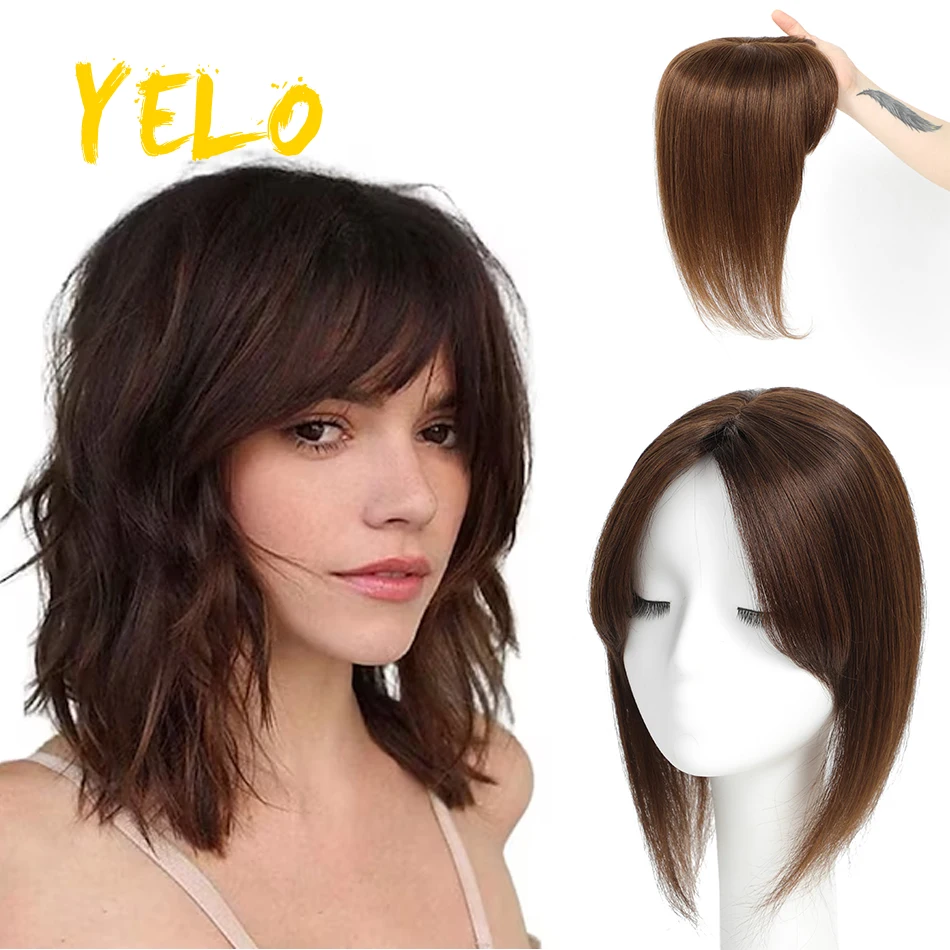 YELO Straight Human Hair Toppers Machine Remy Hair Piece Clip in For Women Topper for Beauty Natural Hand Made Mono Base Hair