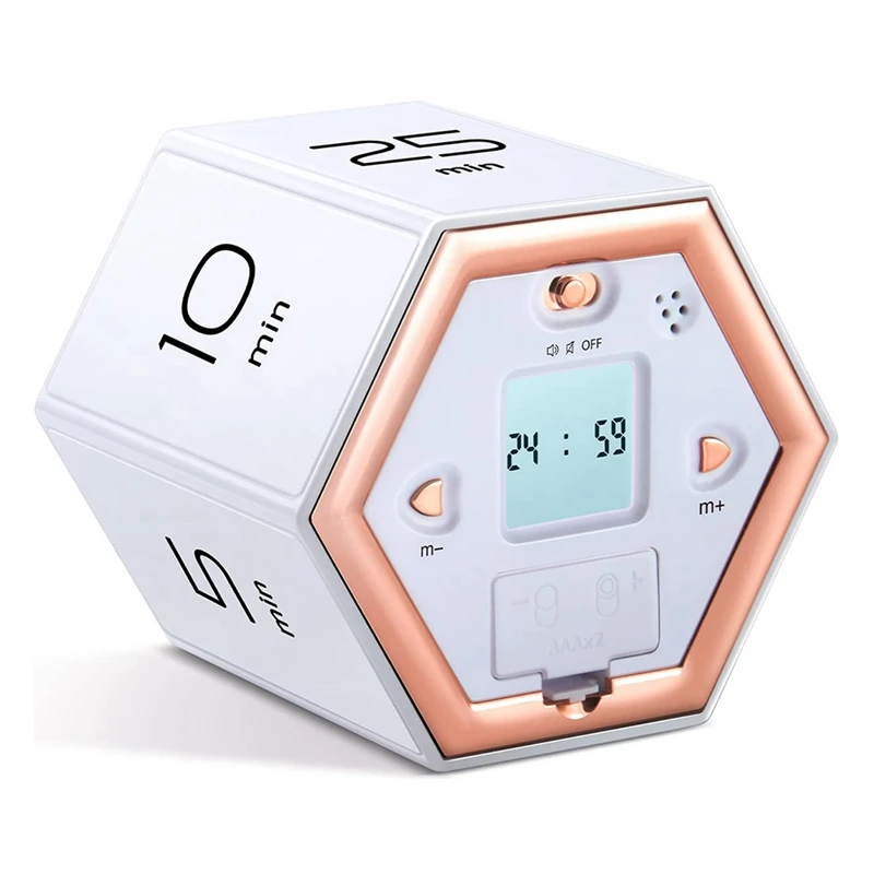 Hexagon Flip Timer With Mute & Alarm Function- Kitchen Timer Easy To Use -Time Management Pomodoro Timer For Kids White Durable