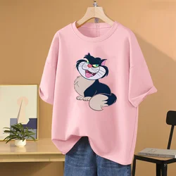 Popular Disney Cinderella Lucifer Cat print T-shirt men's and women's T-shirt couple casual sports street T-shirt