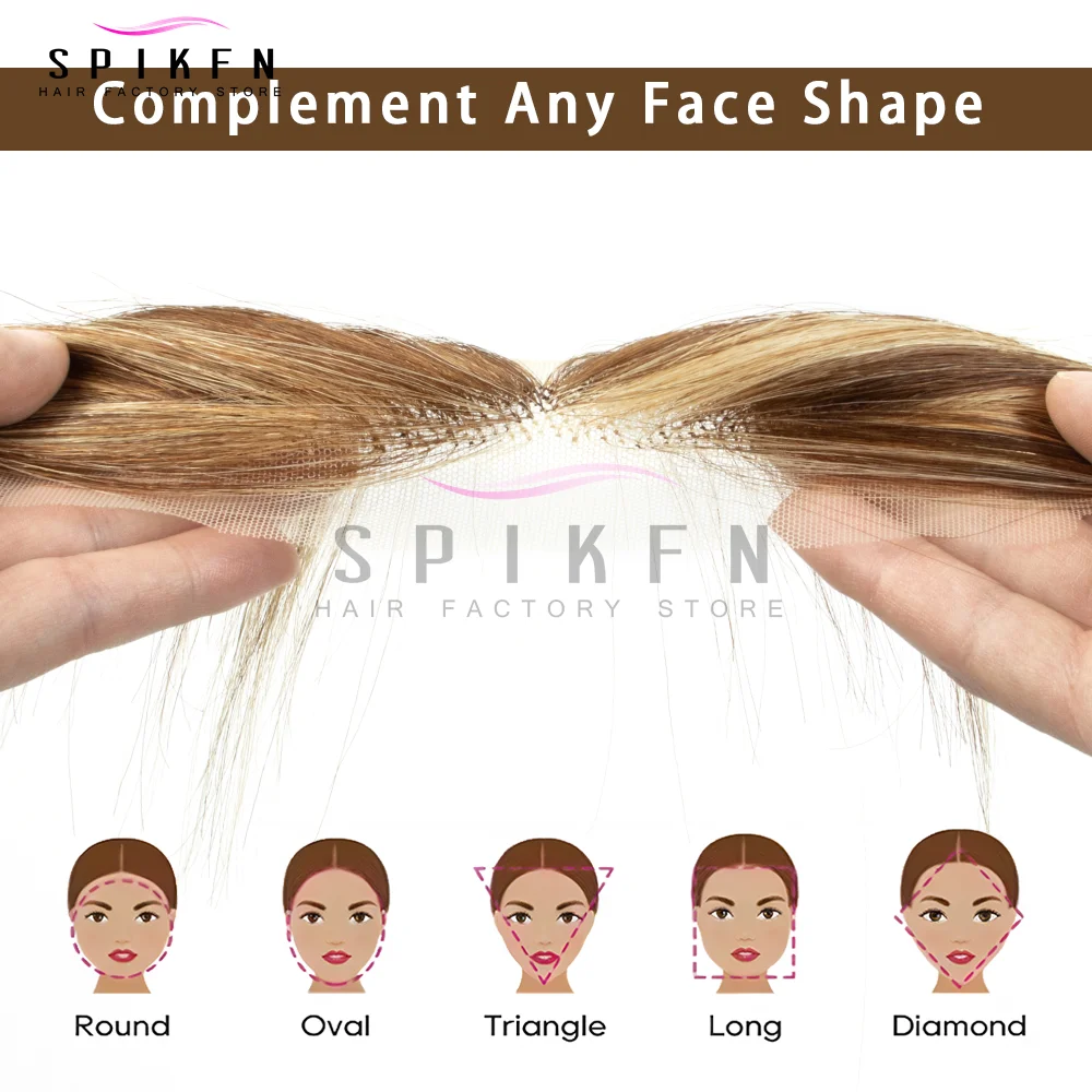 SPIKFN 레이스 인간의 머리카락 양면 앞머리 자연 스트레이트 헤어 피스 6 색 블랙 브라운 금발 머리 보이지 않는 통기성 부드러운