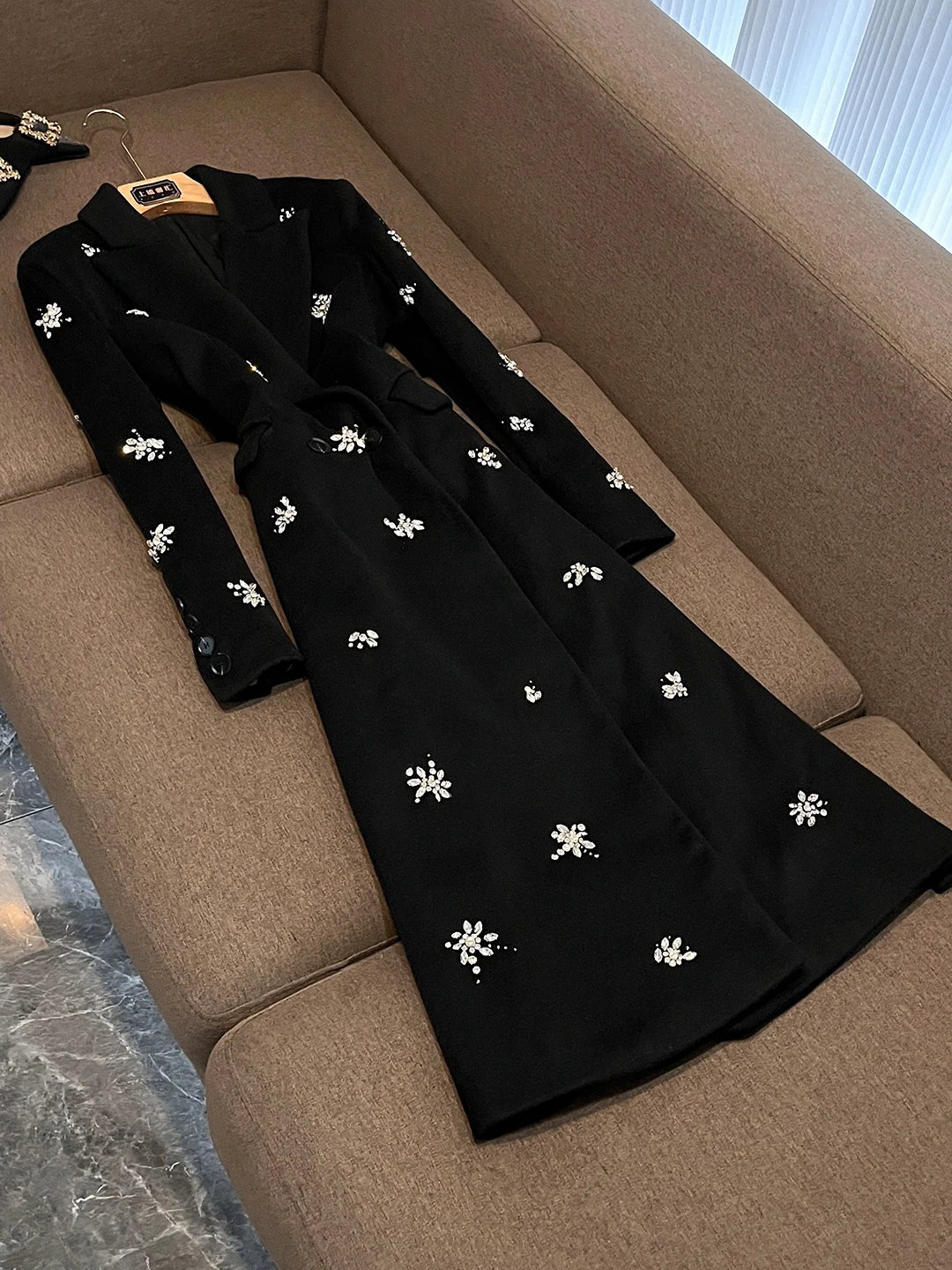 

Korean Style Commuter Long Women's Diamond Splicing Design Autumn Summer New Arrival Outerwear X751 Office Wear