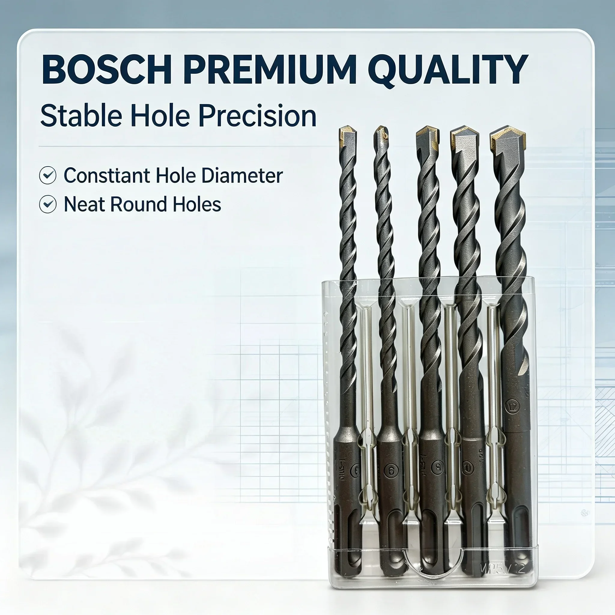 Bosch SDS‑plus‑1 5Pcs Masonry Hammer Drill Bits, 6/6/8/10/12mm Carbide Bits for Concrete & Stone Drilling