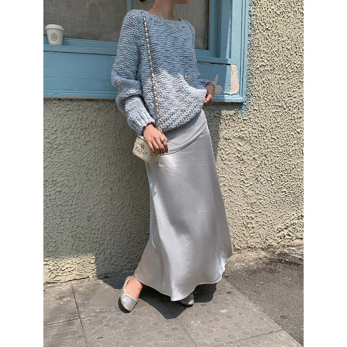 

Texture Bodycon Mermaid Elegant Satin Midi Skirt For Women Autumn + Mesh Curtain