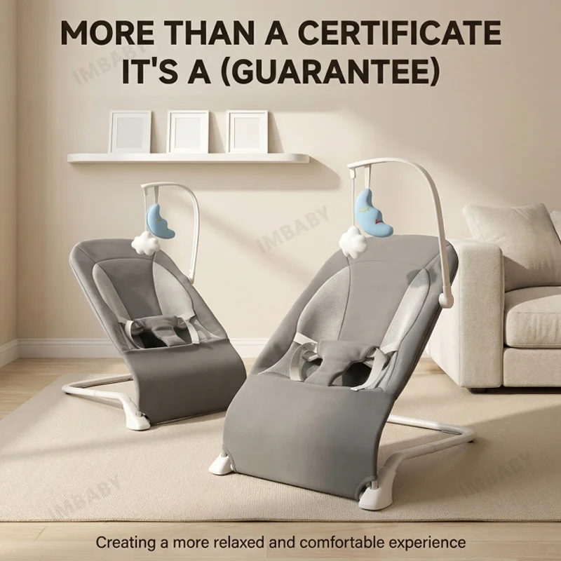 IMBABY New Baby Rocking Chair Foldable for 0-12 Months 3 Height Adjustment Baby Bouncer Infant Swing with Toy Baby Comfort Chair