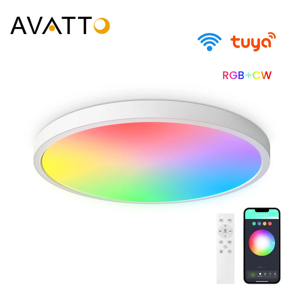 AVATTO WIFI Smart LED Ceiling Lamp,RGB CW Light for Living Room Decoration,Smart life APP Remote Control,Voice Control for Alexa solar led light outdoor waterproof garden wall lamp courtyard decoration landscape atmosphere lights