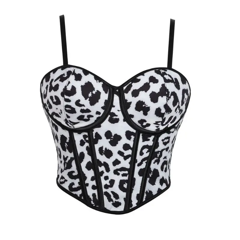 Korsett-Top mit Leopardenmuster und Herzausschnitt, trägerloses formgebendes Bustier mit Stahlstäben für Damen