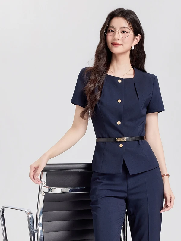 

Professional Short Sleeve Women's Suit Set Summer High End OL Jewelry Store Dental Front Desk Reception Work Uniform