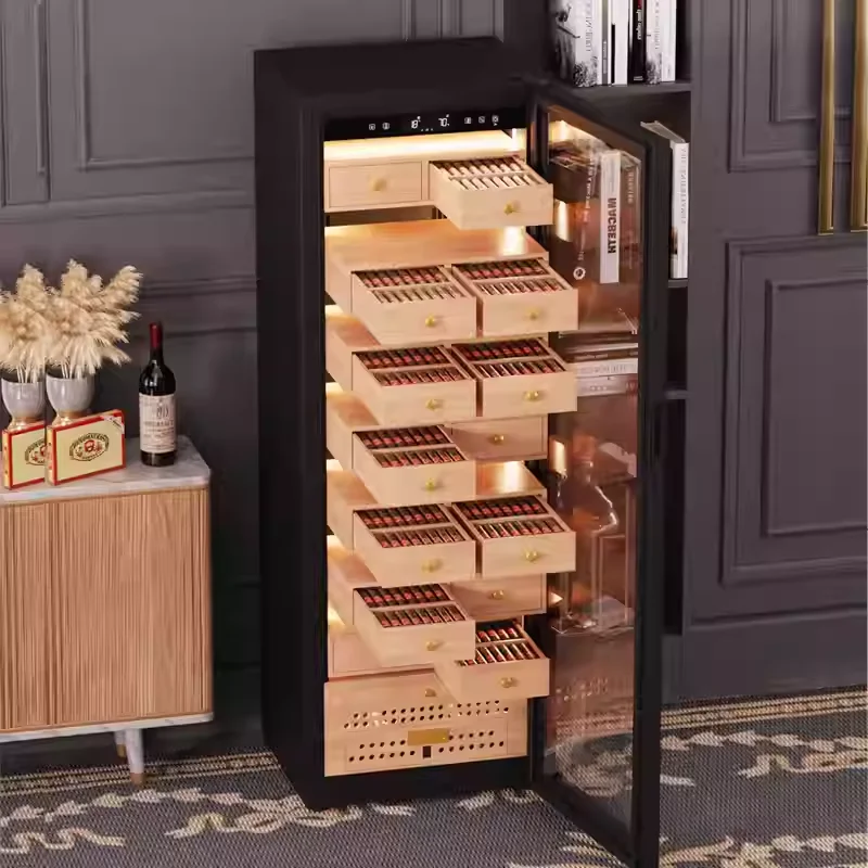 Intelligent Constant Temperature Humidity Mute Embedded Professional Compressor Cigar Humidor Cabinet for Private Club