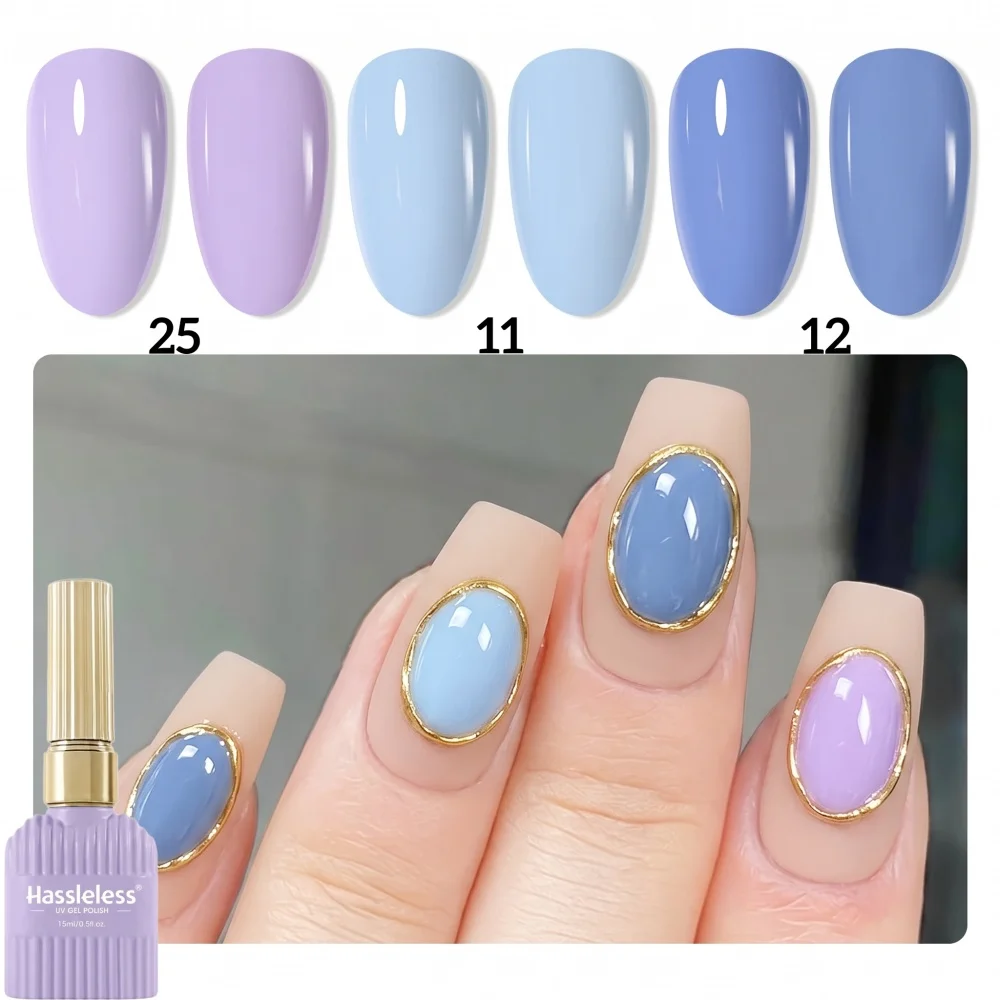 Hassleless Taro Purple Baby Blue Dark Blue Macaron 3-Piece Nail Polish Gel Set, Fresh Spring and Summer Nail Color Series, Gentle Everyday Nail Art, Phototherapy Formula, Smooth Application