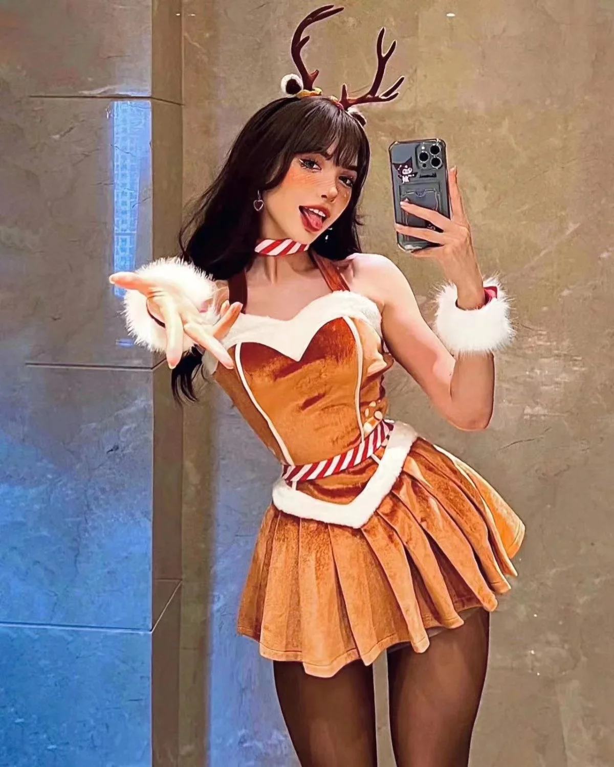 Disfraces sexys para mujer, traje de alce de Navidad, vestido de Papá Noel, Reno, Cosplay, minifalda para niña, disfraz, ropa de fiesta de año nuevo