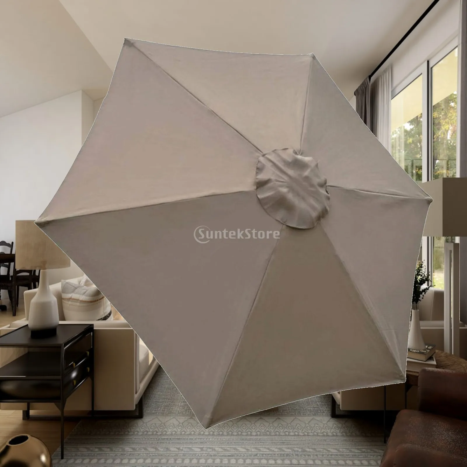 Outdoor Parasol Canopy Cover Fabric 6 Rib 8 Arm Sunshade Replacement Top Waterproof Fade Resistant for Patio Umbrella Base