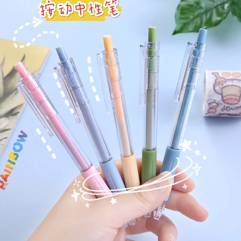 1 Pcs Wholesale Morandi Color Press Gel Pen Small Fresh Student with Press Gel Pen School Supplies