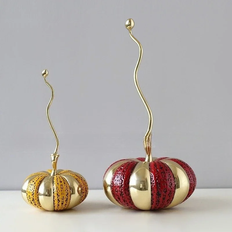 Creative Metal Handicrafts Simulated Pumpkin Statue Abstract Pumpkin Seedlings Creative Brass Ornaments Metal Figurine Home Deco