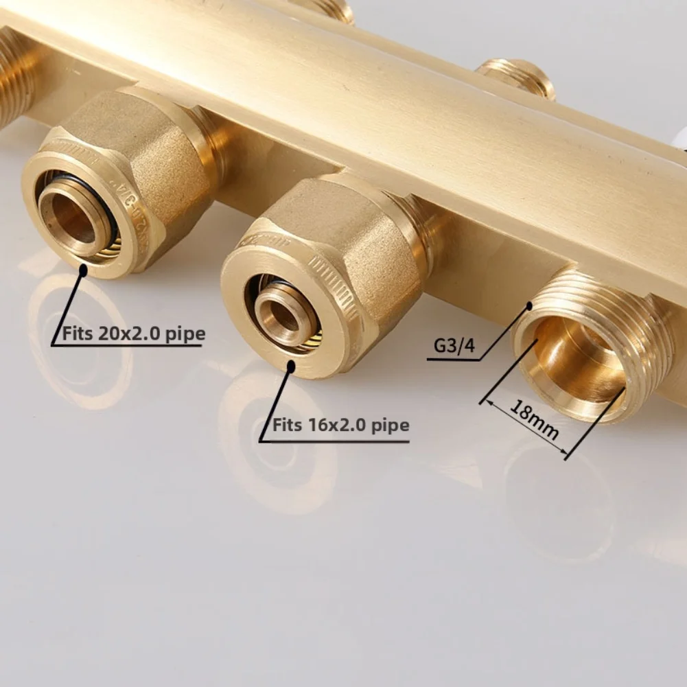

Copper geothermal water splitter with flexible joint sizes multiple unions for underfloor heating pipes 12 and 16 millimeter fit