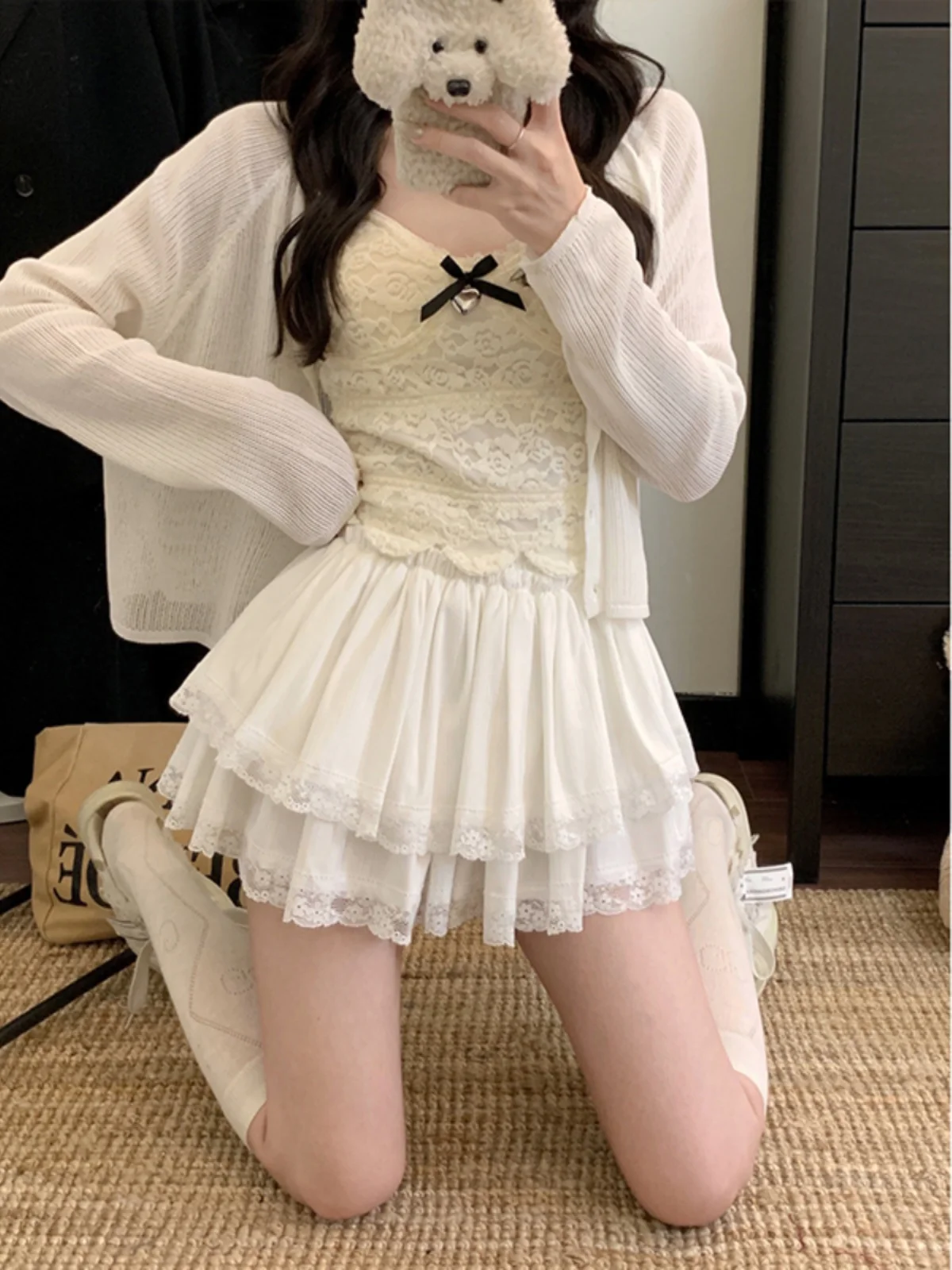 

plus Size Women's Sweet Ballet Sle White Cake f Skirt High Waist Lace A-Line Pants Skirt Spring New Faion Trend