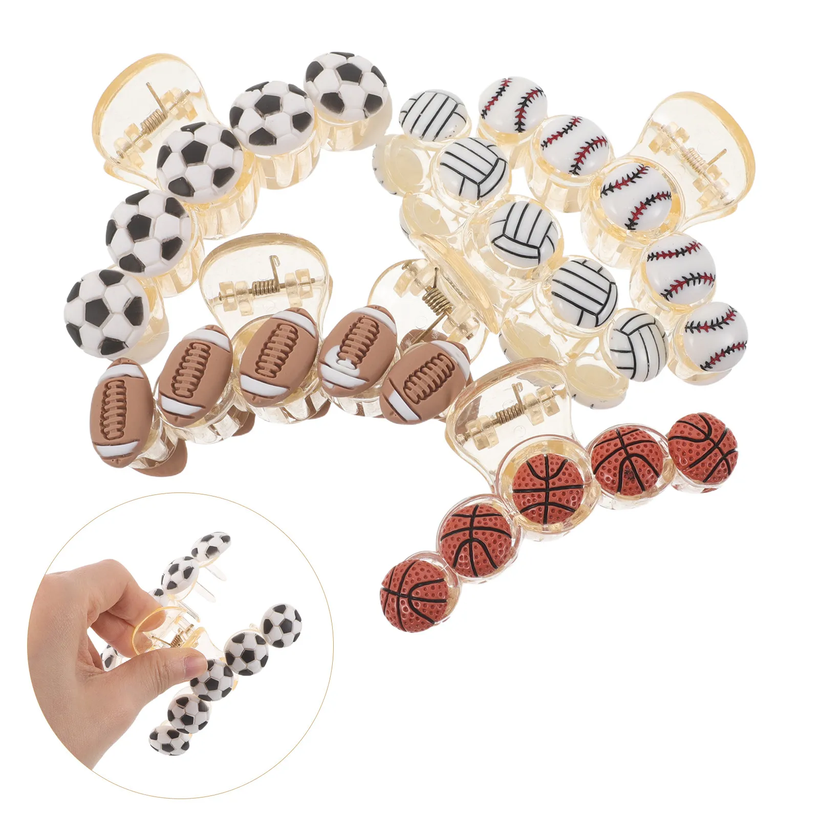 

5Pcs Women Sports Hair Claw Clips Clear Plastic Nonslip Basketball Football Baseball Soccer Accessories for Daily Wear Team
