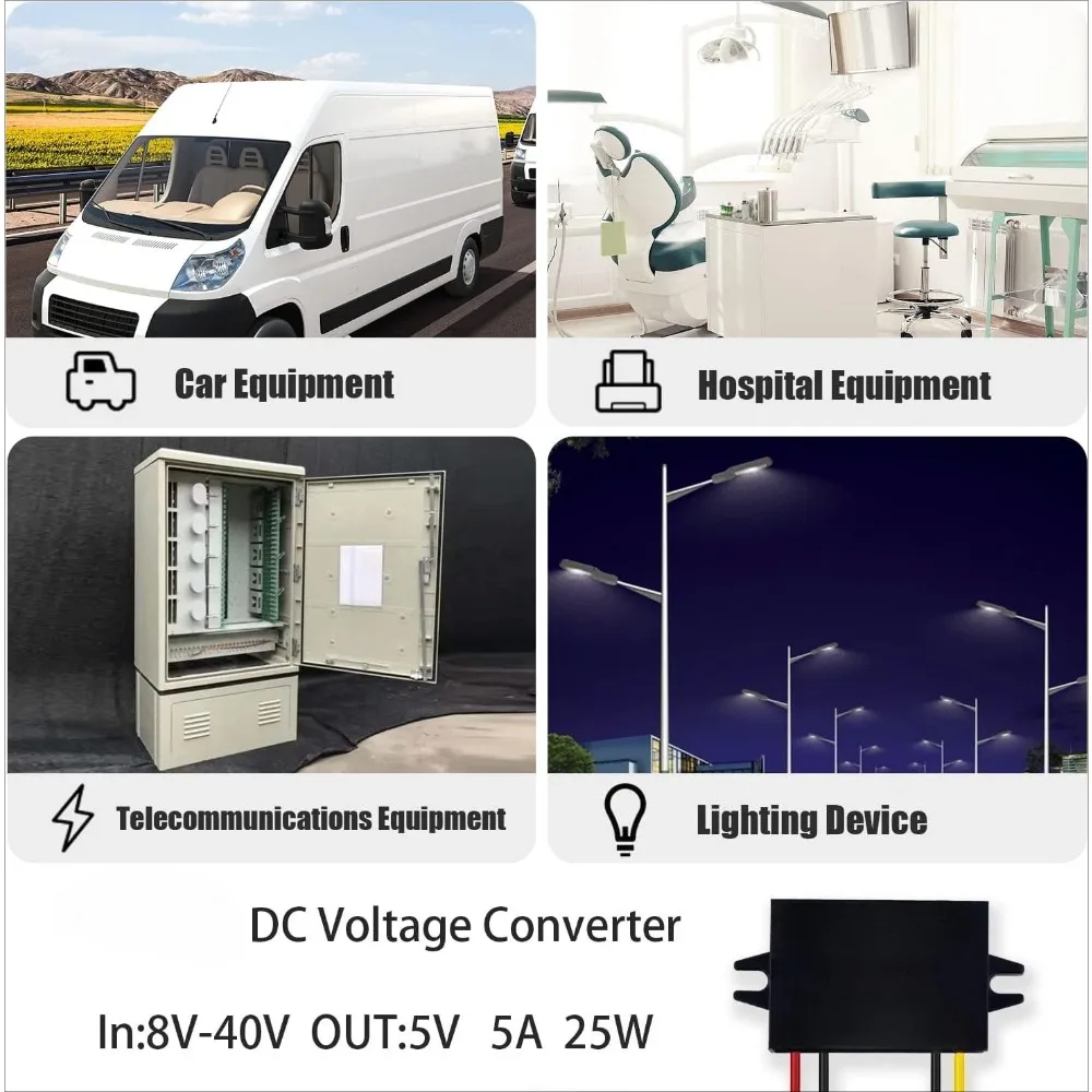 DC 12V 24V To 5V Step Down Converter Regulator 5A 25W Power Adapter Reducer For Car Electronics Truck Vehicle Boat Solar System
