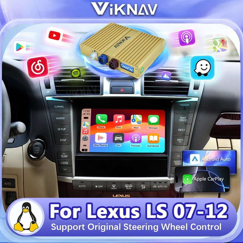 Viknav Linux System For Lexus LS 2007-2012 OEM Screen LVDS Decoder Interface Box Multimedia Android Auto Wireless Apple Carplay