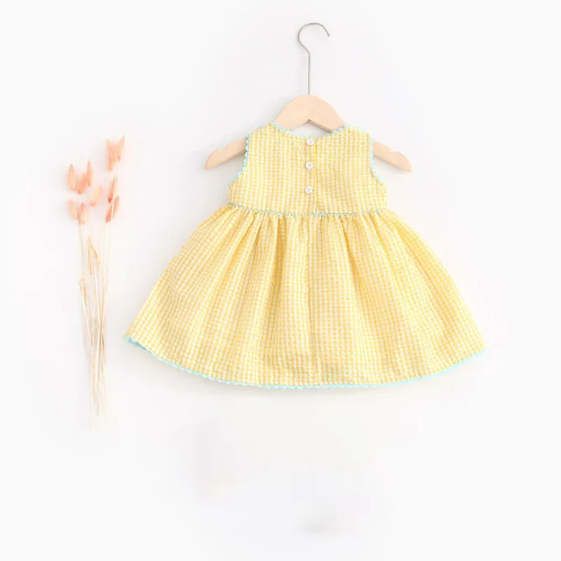 2024 Summer Toddler Baby Girls Tank Top Dresses 1-6Y Kid's Cartoon Ducklings Vest Dress Embroidered Floral Plaid Girls Outwear