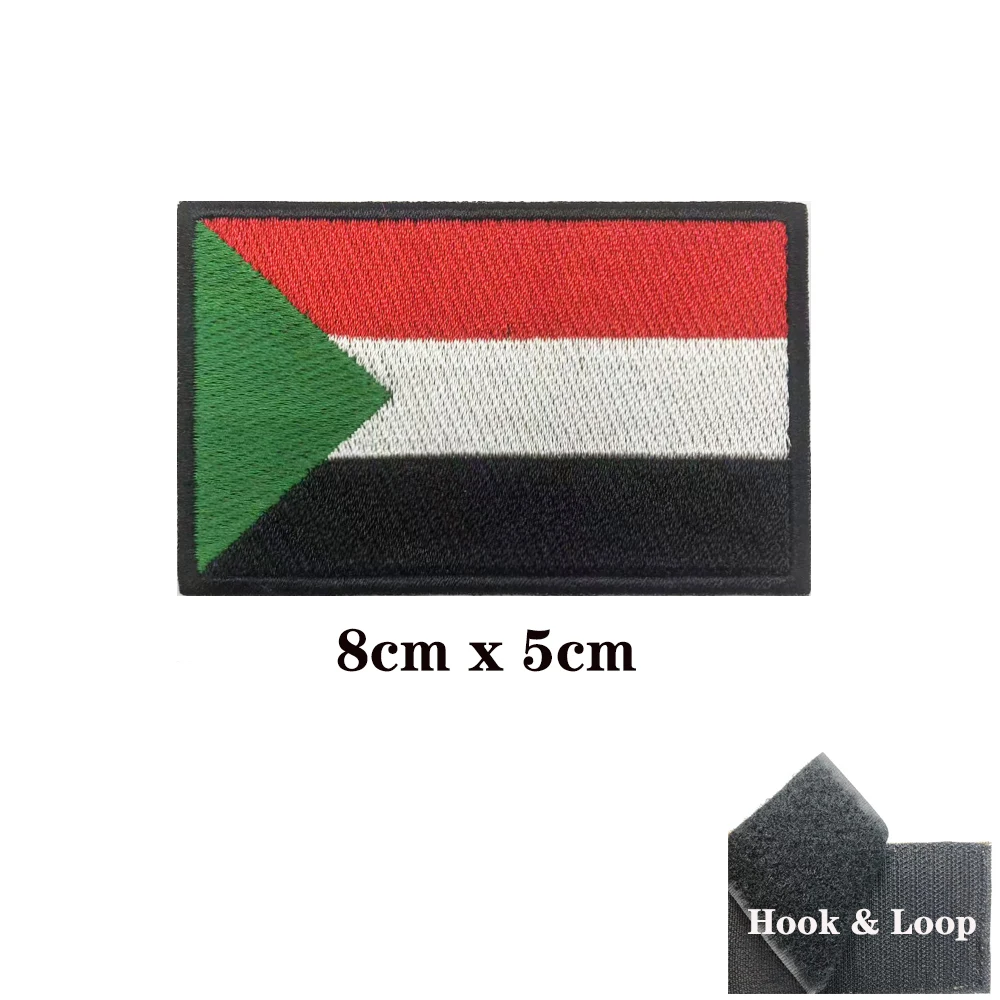 1PC Sudanese flag Sudan Patch Stripes Badge Tags Chevrons Military Armband Iron On Or Hook Loop Embroidered