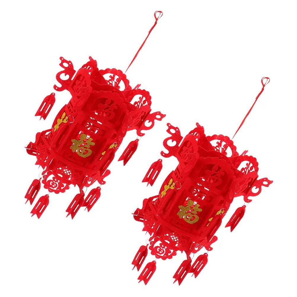 2Pcs Red Fu Character Lanterns Chinese Style Non-Woven Fabric Hanging Decoration for Festival Spring Festival New Year Wedding