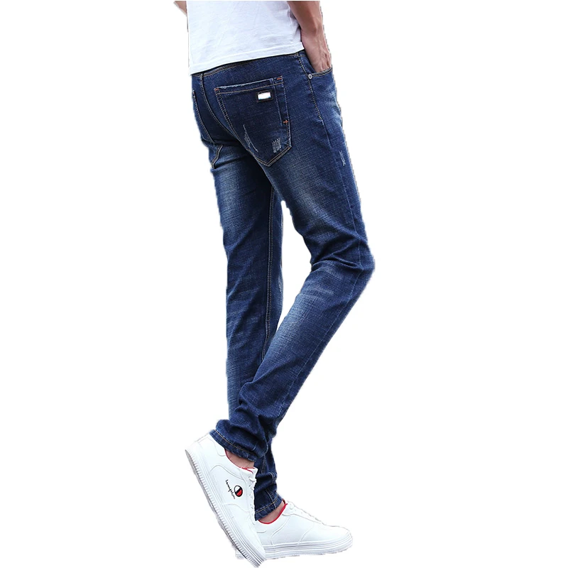 2024 Men Spring Solid Color Cotton Slim Elastic Waist Jeans Men Autumn Outdoors Classic Comfortable Casual Fashion Jeans Male