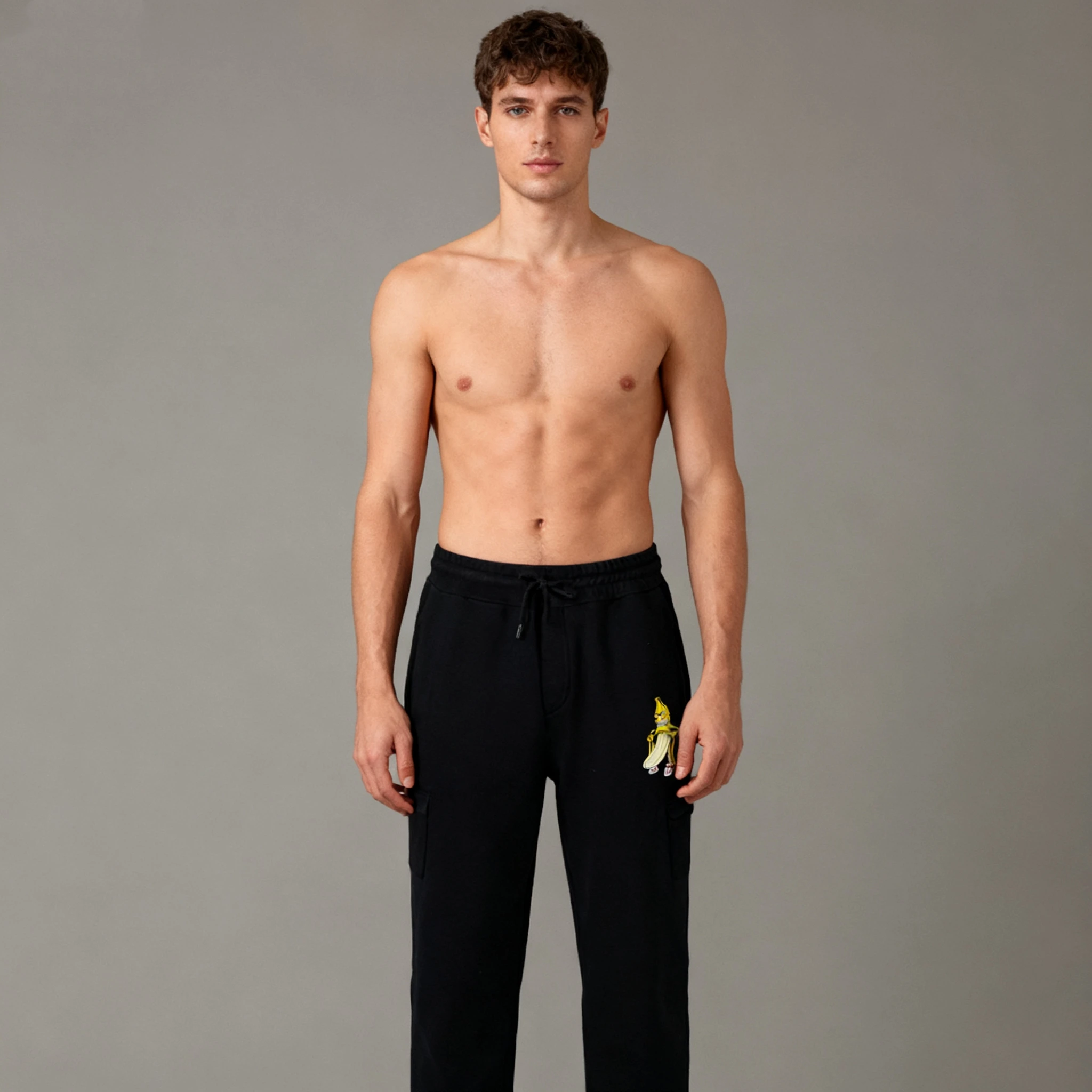 Men's Cartoon Banana Print Sweatpants, Casual Joggers, Loose Fit Sports Pants, Fleece Lined Trousers, Streetwear Track Pants