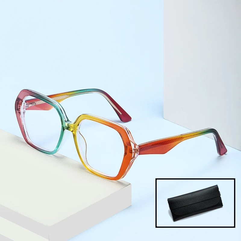 Premium Polygonal Rainbow Frame for Men Women Anti Blue Light Square Frame Core Insert Espring Mirror Legs Glasses