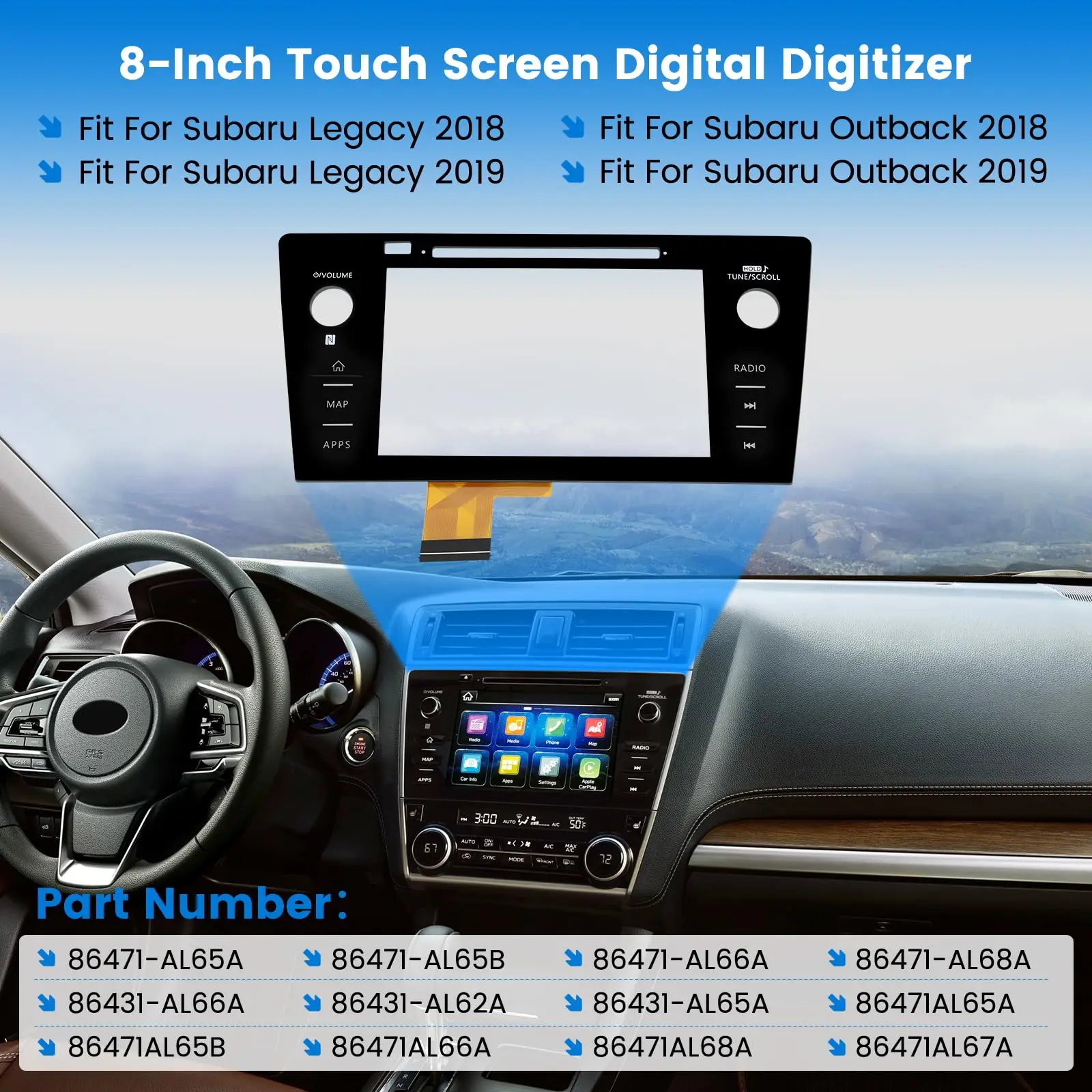 8 Zoll Ersatz-Touchscreen-Digitizer Kompatibel mit Subaru Legacy & Outback 2018 2019 Radio 86471AL65A 86471AL65B 86471AL66A – Detail 2