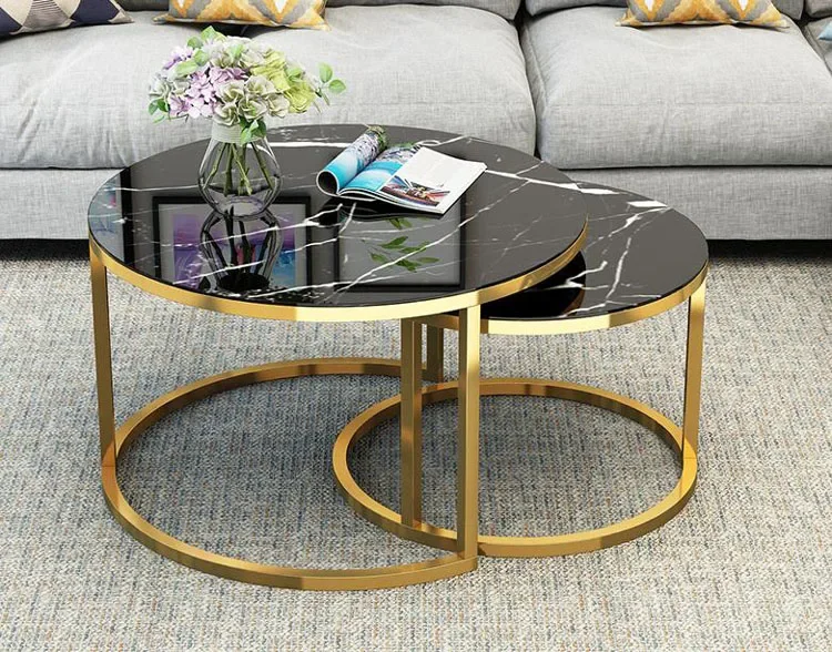 Tempered Glass Round Coffee Table for Living Room 2 in 1 Combination Cafe Table Easy Assembly Center Table