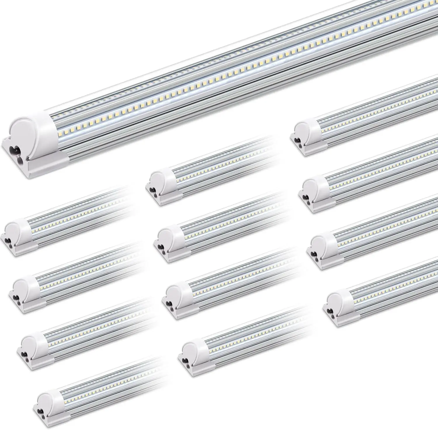 8FT LED Shop Light, 100W 15000LM 6500K Super Bright White, Linkable Integrated T8 Shop Lighting with Clear Cover