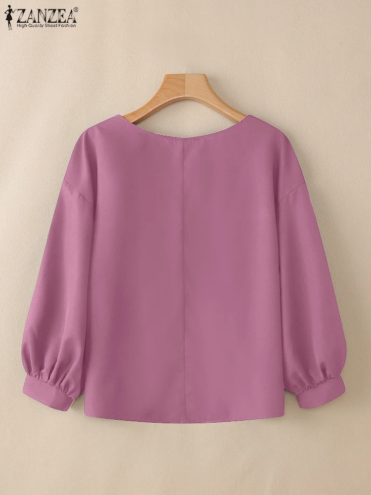 2025 ZANZEA femmes à manches longues solide hauts automne Blouses mode OL chemises de travail Mujer décontracté Femme Chemise décontracté col rond Blusas