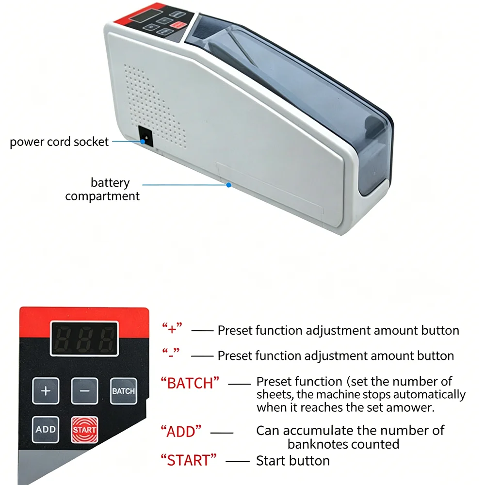 Portable Handy Money Counter Cash Count Banknote Money Currency Counter Counting Machine for All Note Bill Counters LED Display
