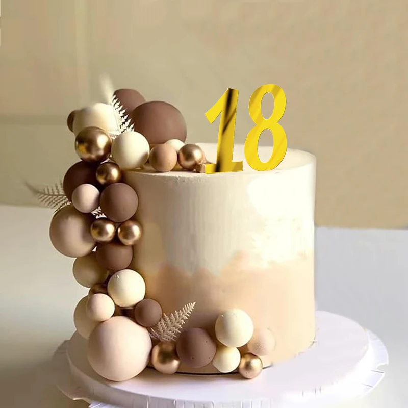 

40Pcs Birthday Cake Decorations Brown Blush Golden Balls Cake Decor Toppers Acrylic Number Topper DIY Birthday Wedding Cake Dec