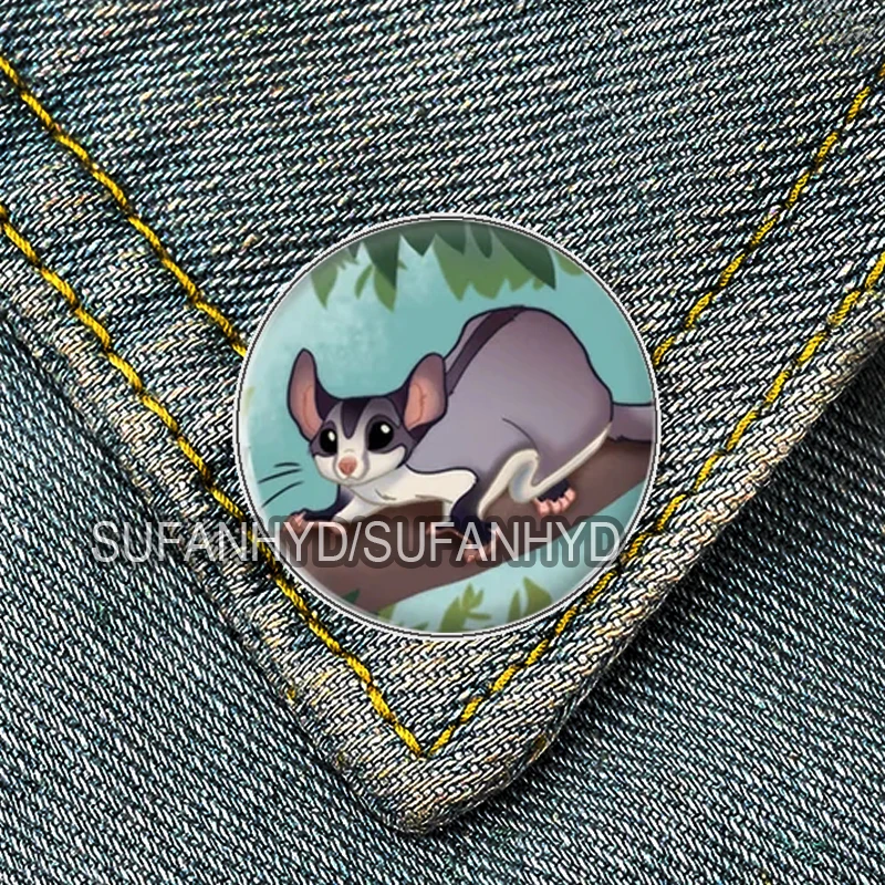 Stainless Steel New Sugar Glider Badge Brooch Cute Mouse Pin Backpack Decoration Pins Round Jewelry Women Gift
