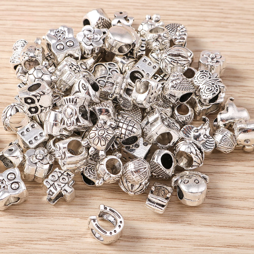 

Tusember 25pcs Alloy Hearts Animals Flowers Dangle Charm Beads Fit Original Sterling Silver Bracelet DIY Pendant Jewelry Making