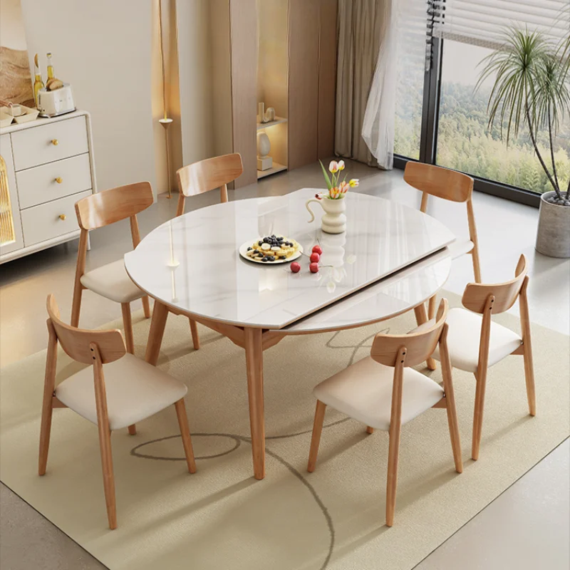 

Nordic Light Luxury Dining Table Multifuctional Kitchen Restaurant Dining Table Folding Round Mesas De Restaurante Furniture