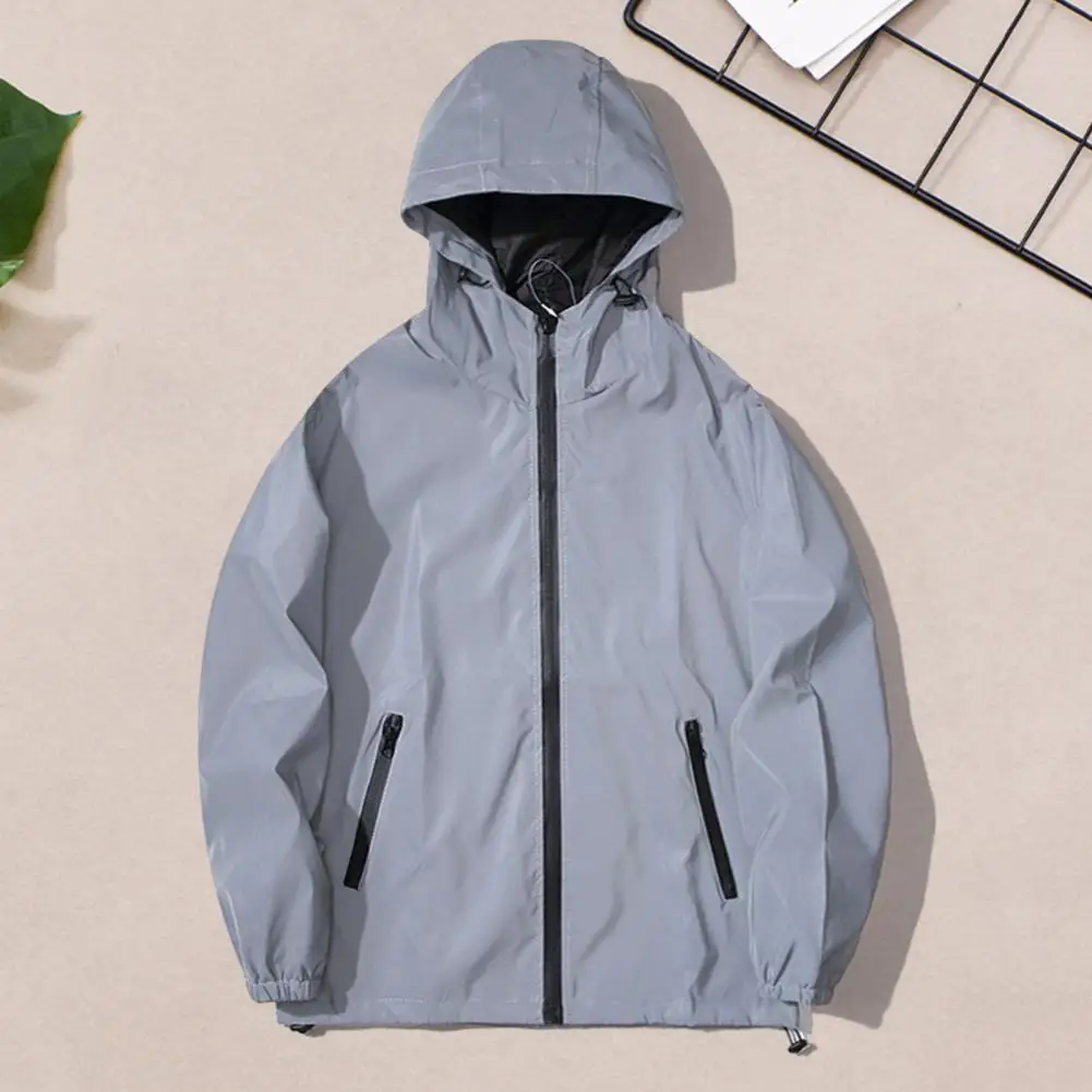 New Night Reflective Jackets Double Fabric Windbreaker Hooded Jacket Men Hip Hop Dancer singer Waterproof Zipper Coats Outwear