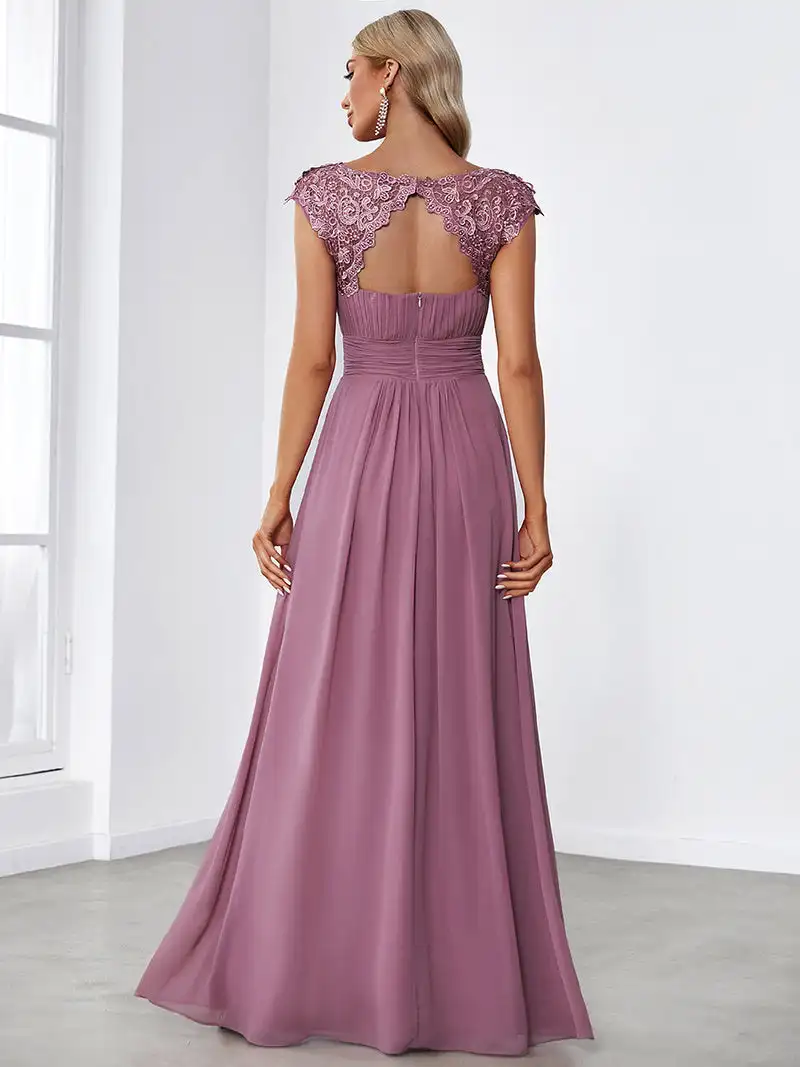 Elegant Women's Dresses O-Neck Sleeveless Floor-Length Gown 2024 Ever Pretty of Chiffon A-LINE Orchid Simple Prom Women Dress