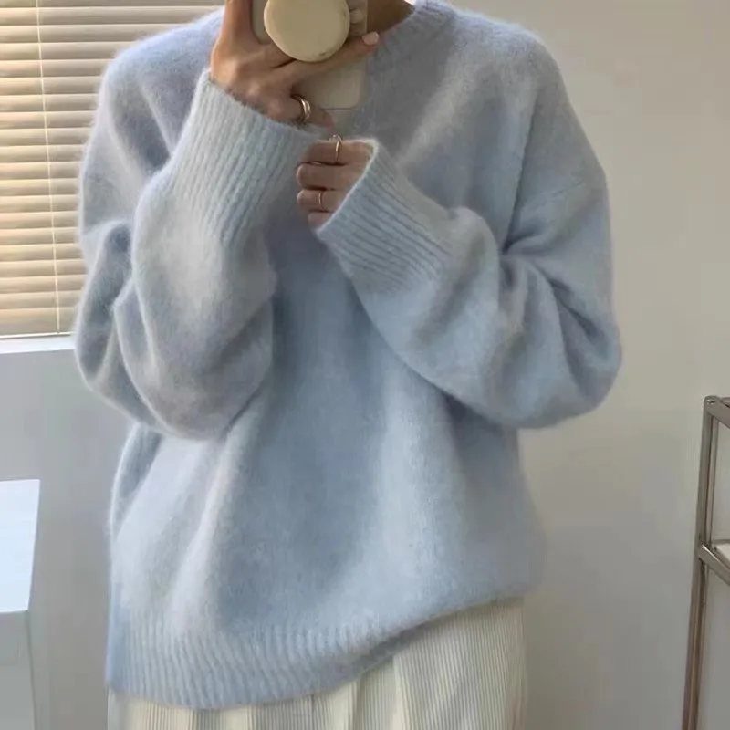 

O Neck Basic Sleeve Sweater Women 2025 Oversized Short Knitted Pullovers Female Casual Thick Warm Soft Tops