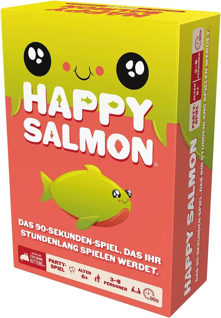 Exploding Kittens, Happy Salmon, Party Game, 3-8 Players, from 6+ Years, 90 Seconds, German