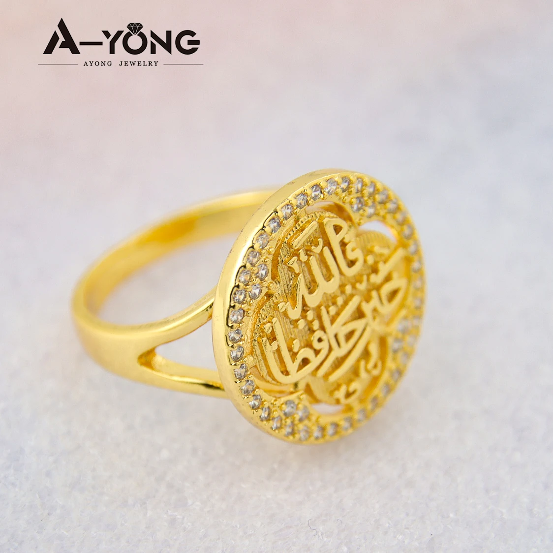 AYONG Arab Elegant Gold Rings 21k Gold Plated Cubic Zirconia Italian Dubai Women Wedding Party Gift Accessories