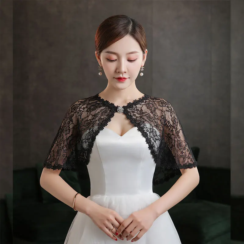 Summer Bride Wedding Dress Lace Cloak Shawl Bridesmaid Dresses Cheongsam Coat Women Sunshade Clothing Sun Protection Cape V133