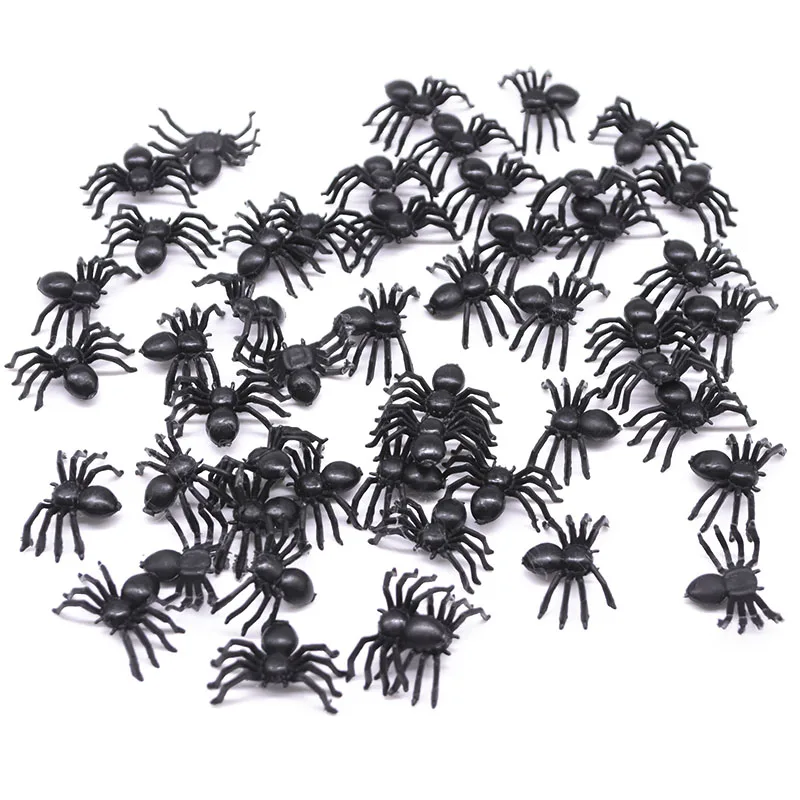 50pcs Horror Black Spider Haunted House Realistic Spider Simulation Tricky Prank Toy Bar Halloween Party Decoration Supplies