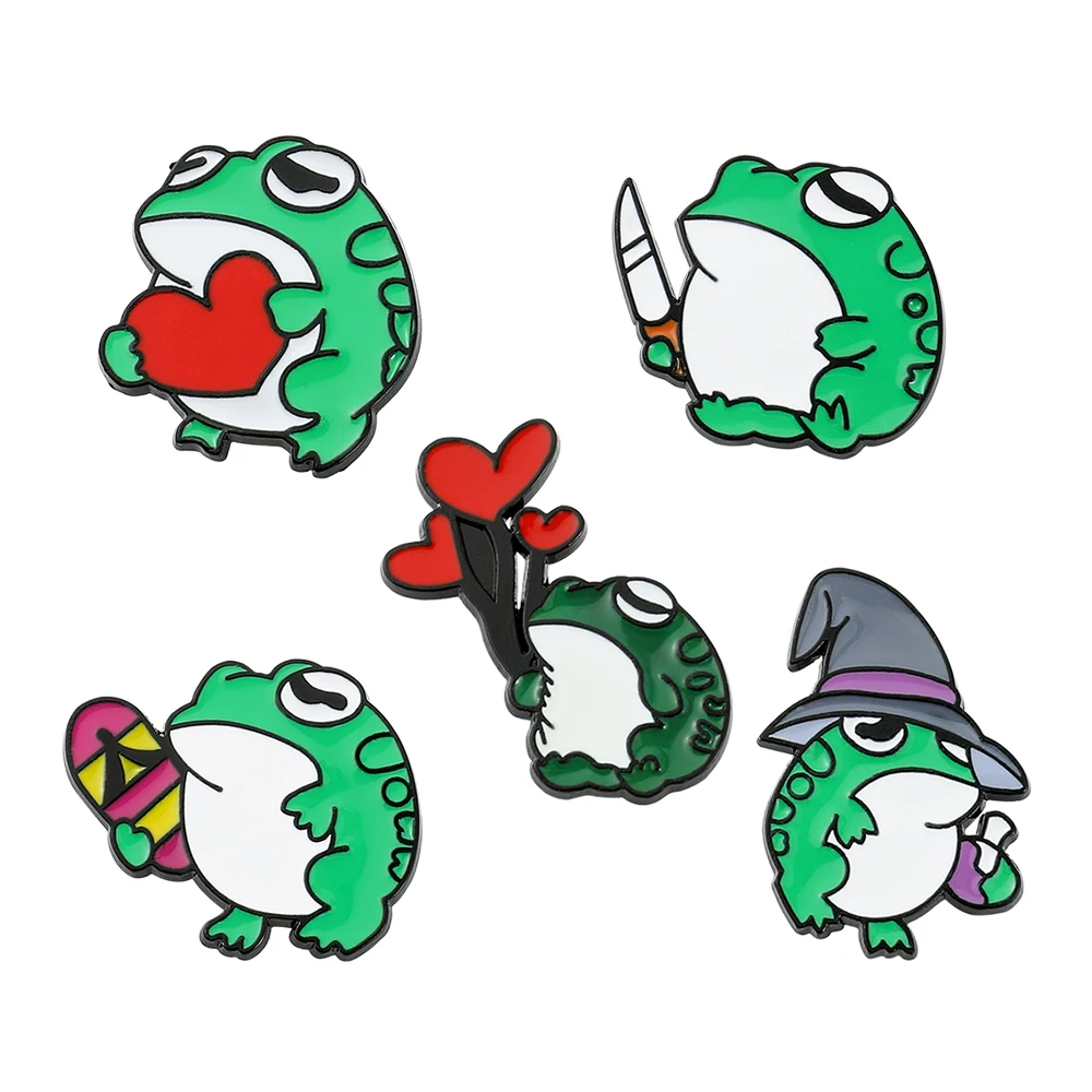 Cartoon Animal Enamel Brooch Creative Frog Magician Skate Car Knife Lapel Pin Badge Backpack Clothing Hat Accessories